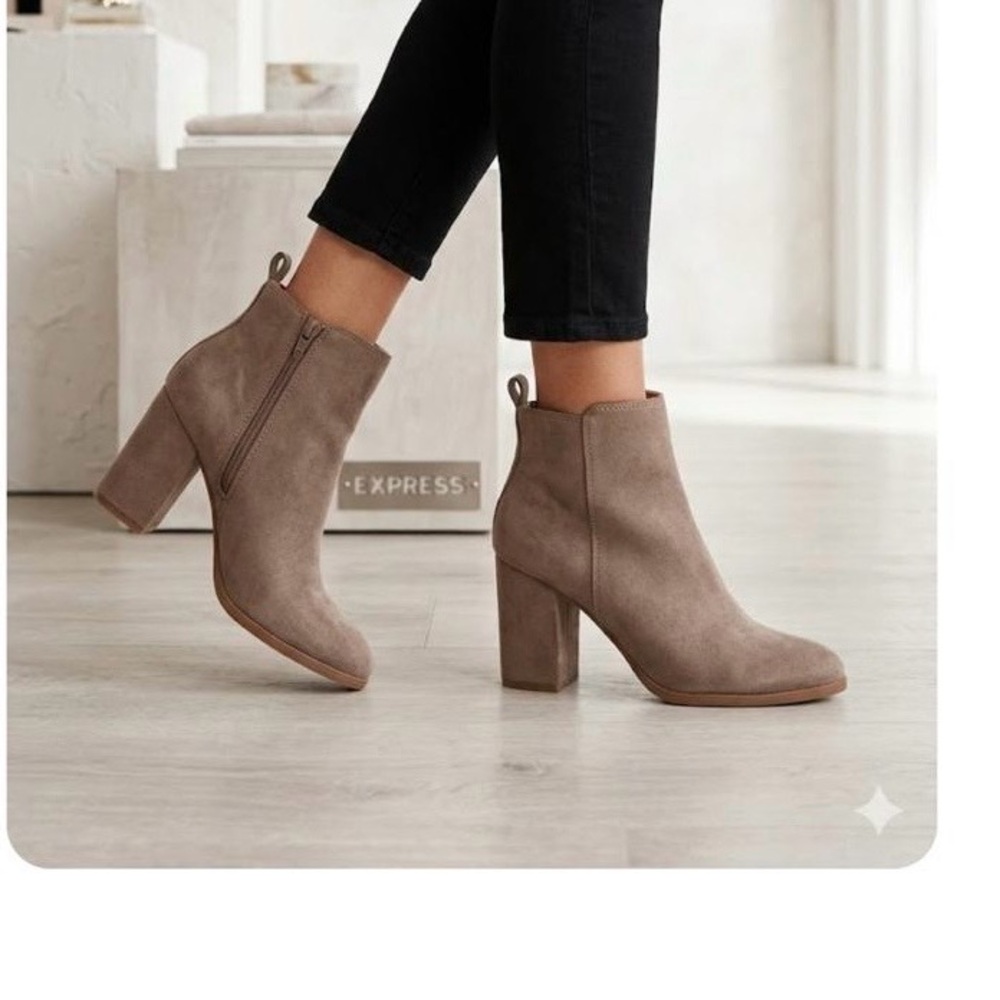 Express Taupe Suede Block Heel Ankle Boots